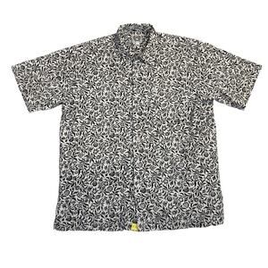 Cinch Shirt Mens Large Black White Short Sleeve Button-Down Linen Blend